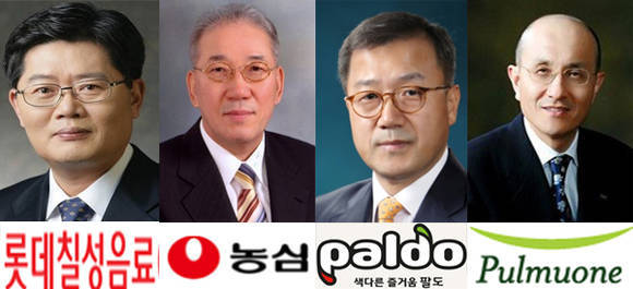 이재혁 롯데칠성 대표, 박준 농심 대표, 최재문 팔도 대표, 남승우 풀무원 총괄 대표