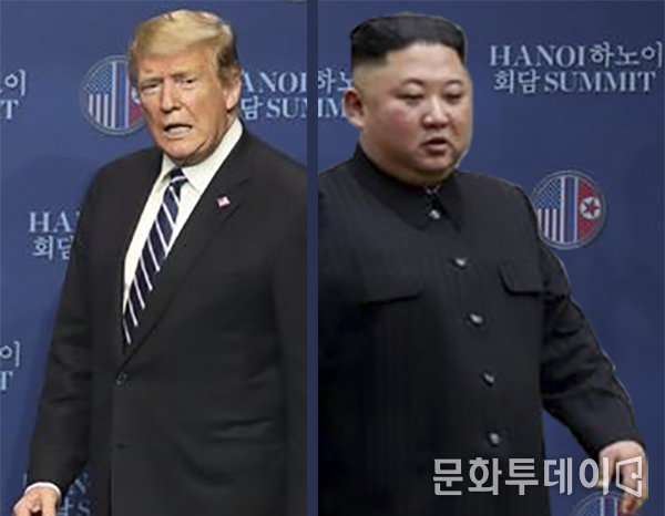 왼쪽 도널드 트럼프 미국대통령, 오른쪽 김정은 북한 국무위원장