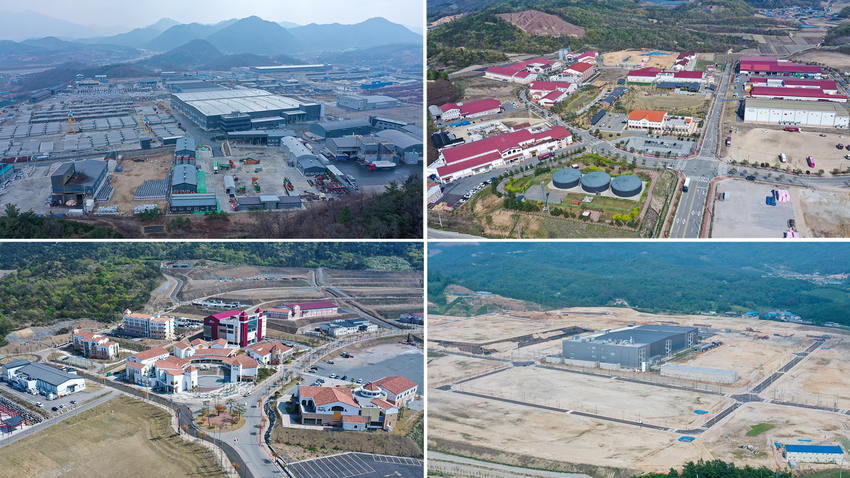 시계방향으로 대제산업단지, 발효농공단지, 첨단산업단지, 자연드림파크
