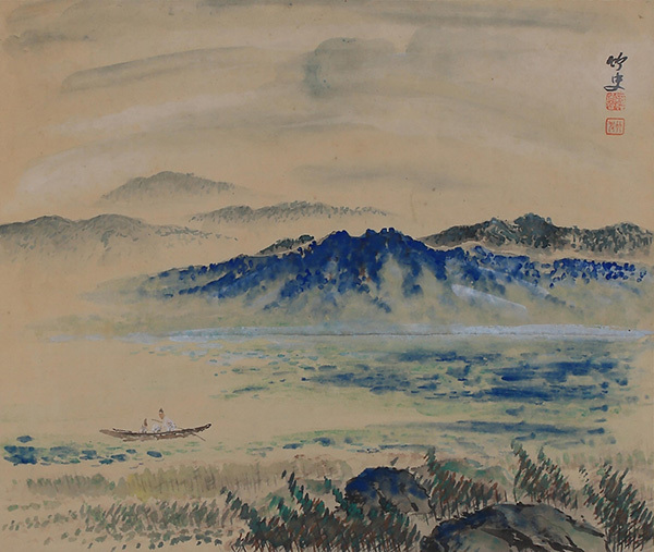 이응노, 산수풍경, 1930년대 후반, 비단에 먹, 색, 30x36cm, 아라리오 컬렉션