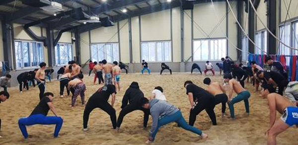 보은서 전지훈련 중인 씨름선수들<br>
