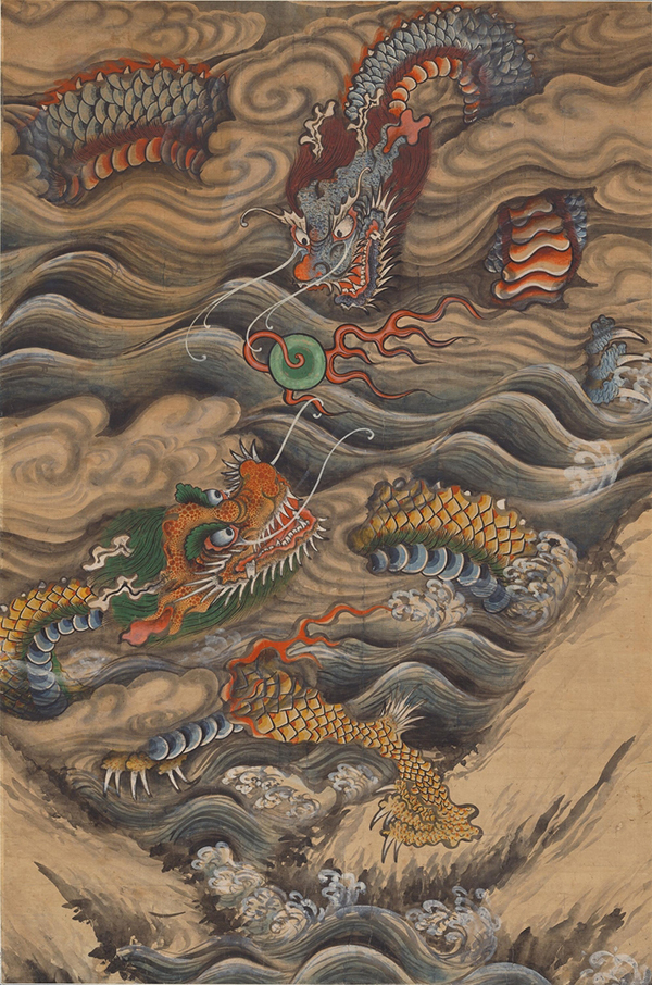 해룡도(海龍圖). 여의주를 갖고 노는 두 마리 용을 그린 그림<br>

