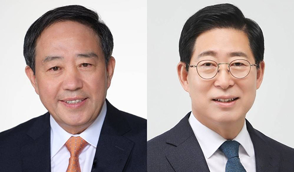 국민의힘 강승규(왼쪽) 후보와 더불어민주당 양승조 후보<br>
