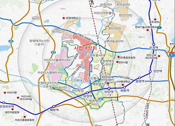 아산탕정2지구 신도시 개발사업 위치도<br>
